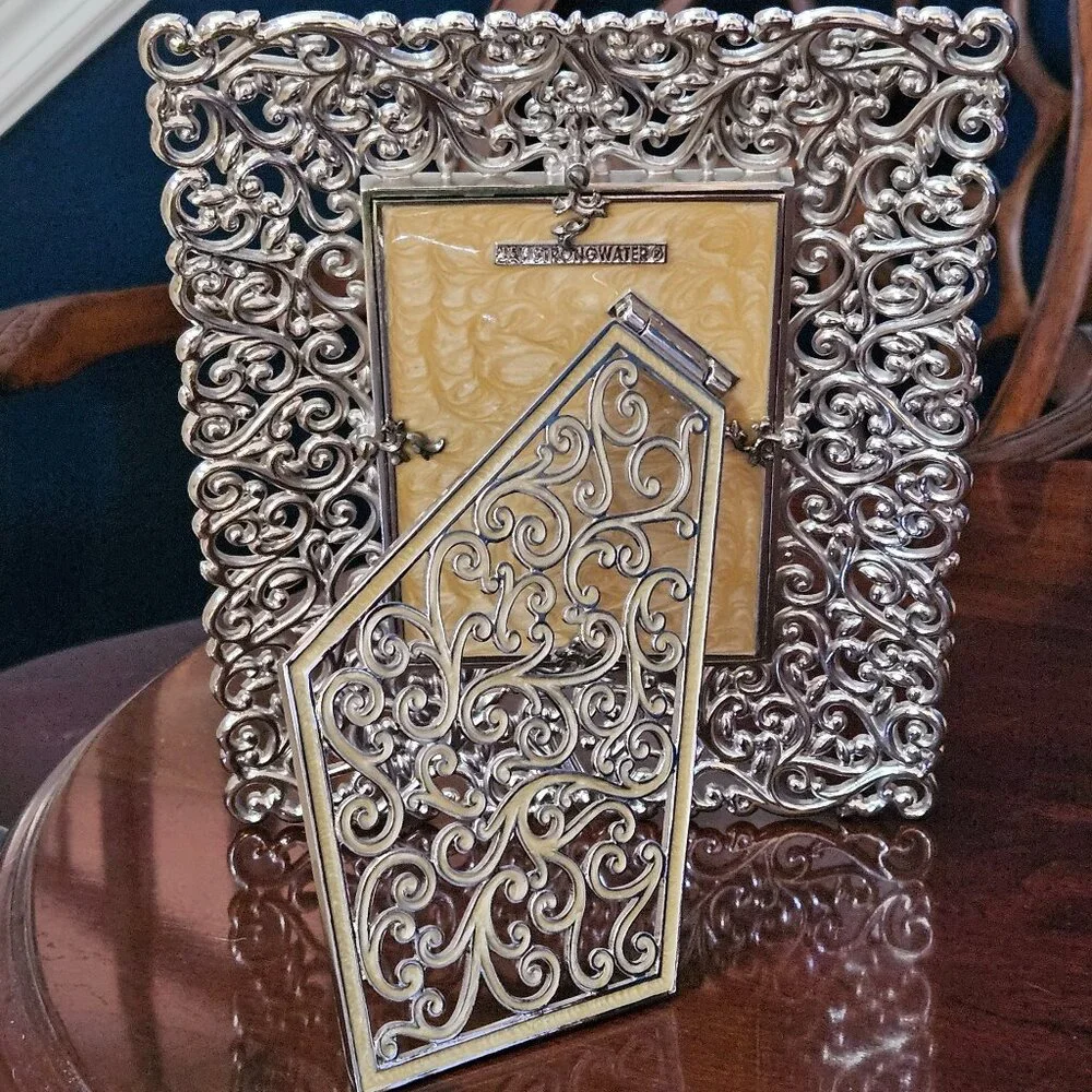 RARE VINTAGE JAY STRONGWATER SCROLL WEDDING DUCHESS MARQUIS CRYSTAL ENAMEL FRAME
